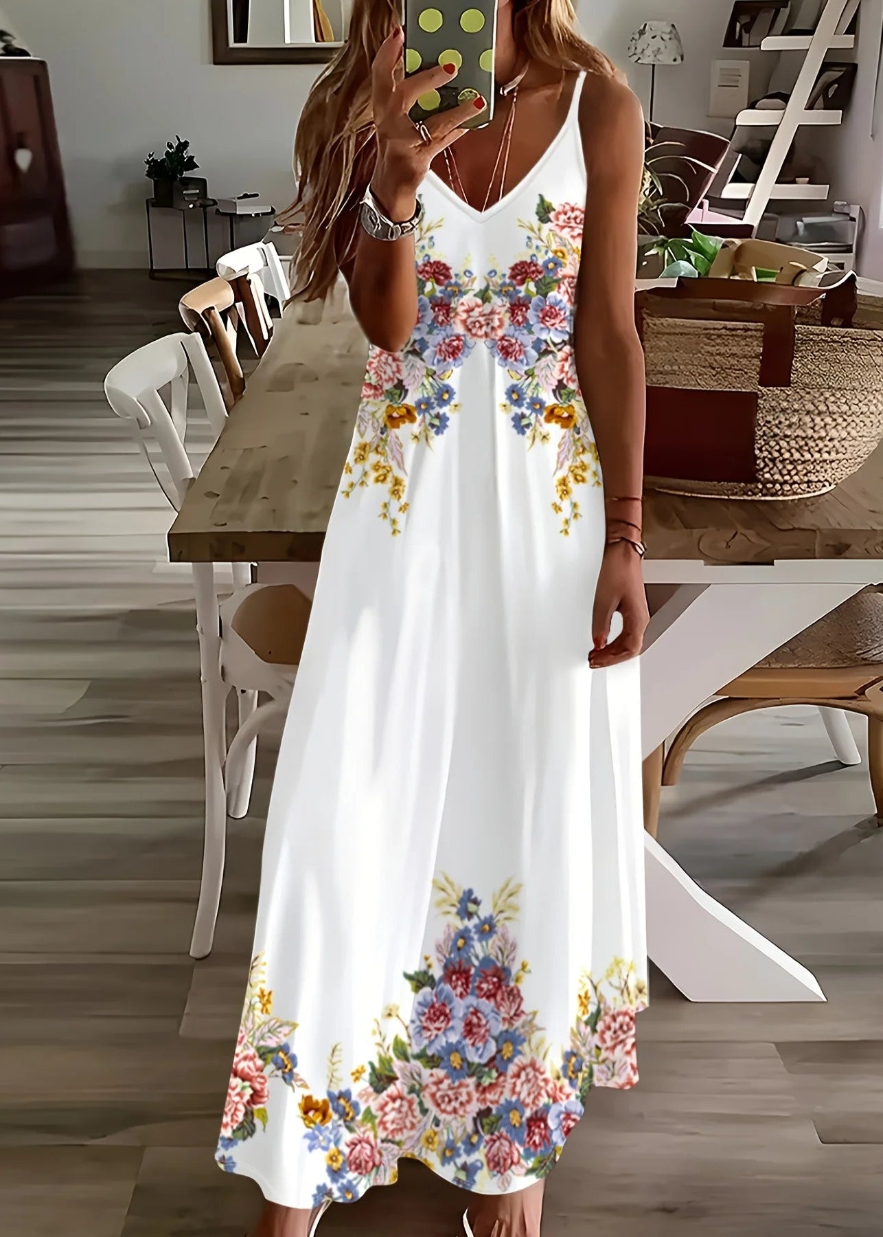 Floral Print V-Neck Maxi Dress