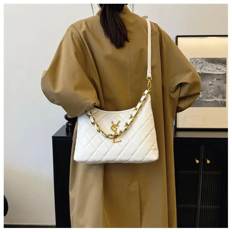 Quilted Hobo Bag with Gold Chain