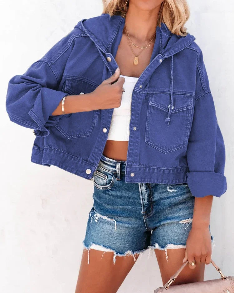Cropped Hooded Denim Jacket