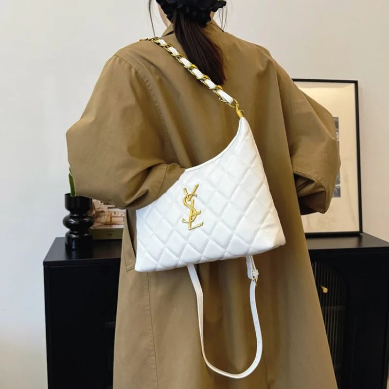 Quilted Hobo Bag with Gold Chain