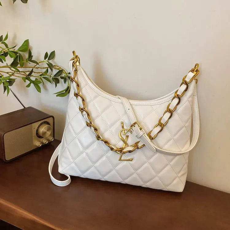 Quilted Hobo Bag with Gold Chain
