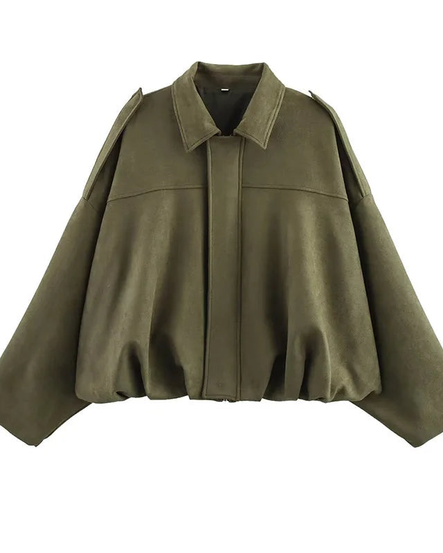 Oversized Suede Bomber Jacket