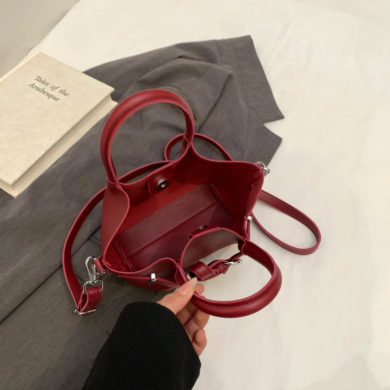 Minimalist Belted Vegan Leather Tote – Chic Top-Handle Mini Bag