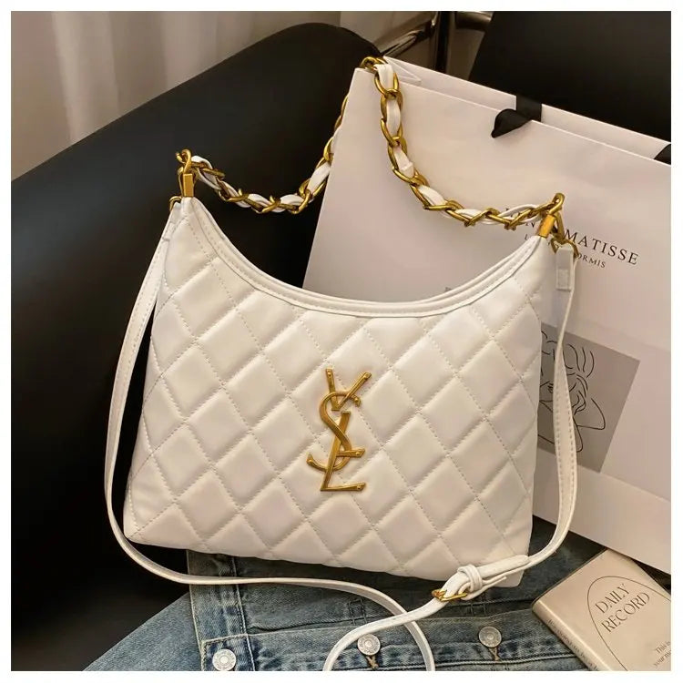 Quilted Hobo Bag with Gold Chain