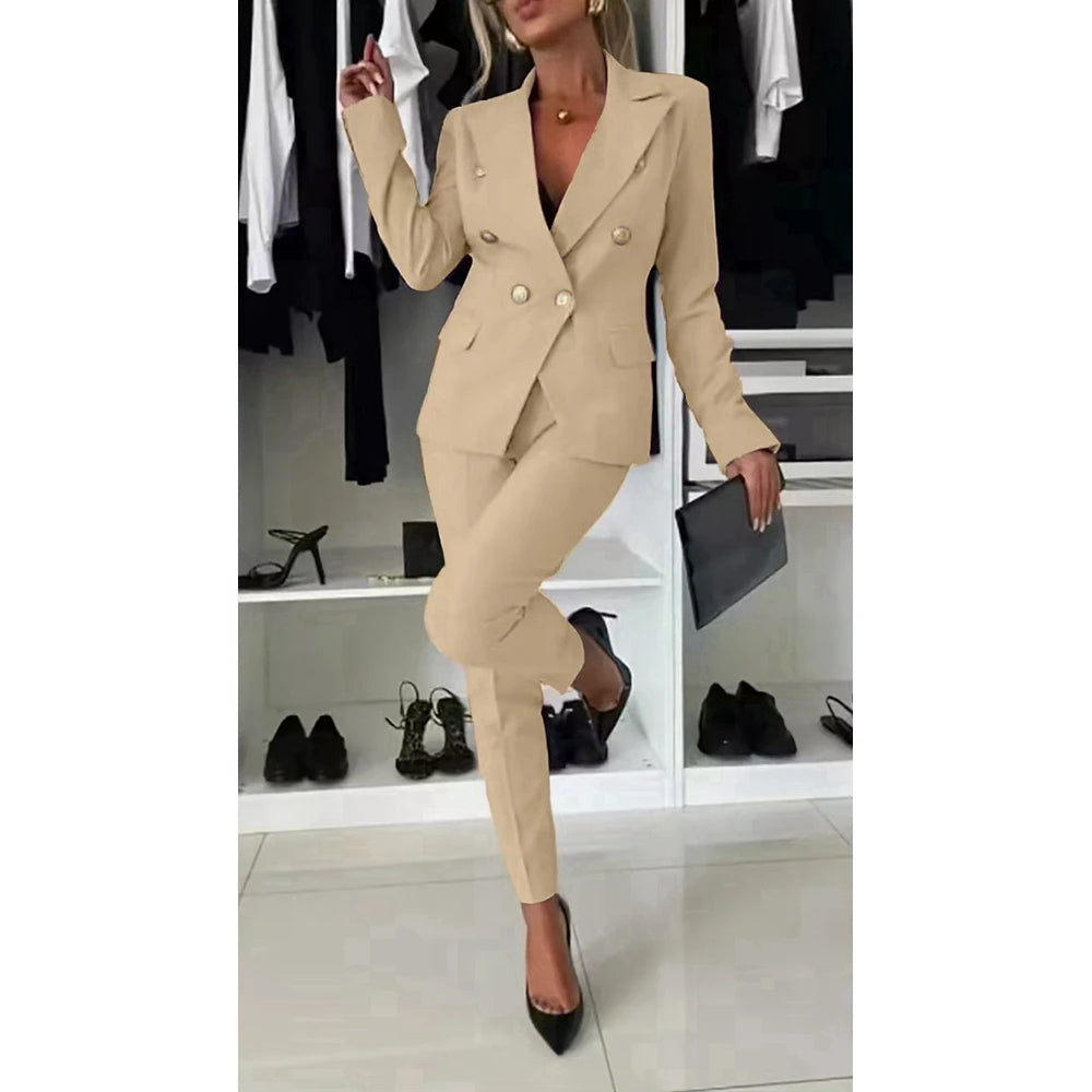 Sophisticated Double-Breasted Blazer & Cigarette Pant Set