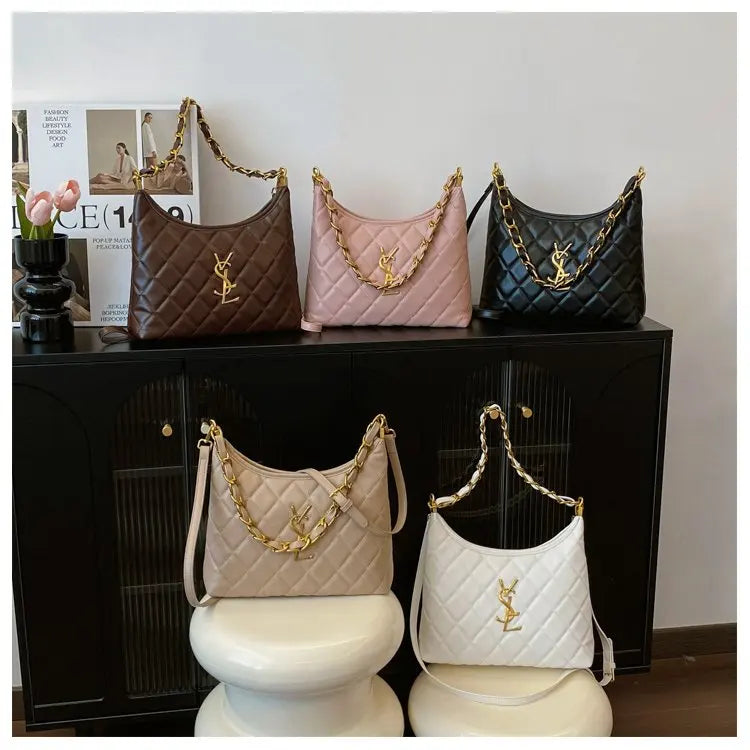 Quilted Hobo Bag with Gold Chain