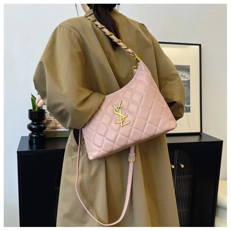 Quilted Hobo Bag with Gold Chain