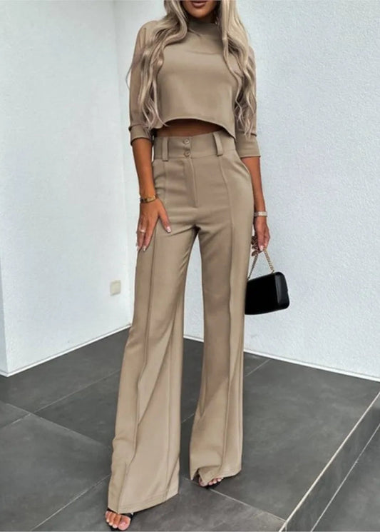 Two-Piece Tailored Crop Top & Wide-Leg Pant Set