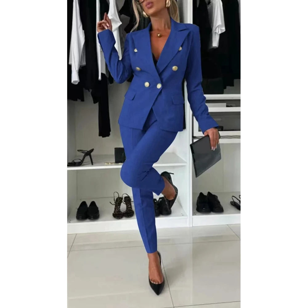 Sophisticated Double-Breasted Blazer & Cigarette Pant Set