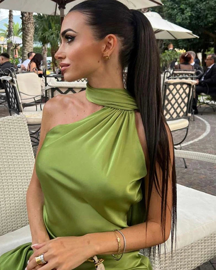 Olive Green Halter Cape Maxi Dress