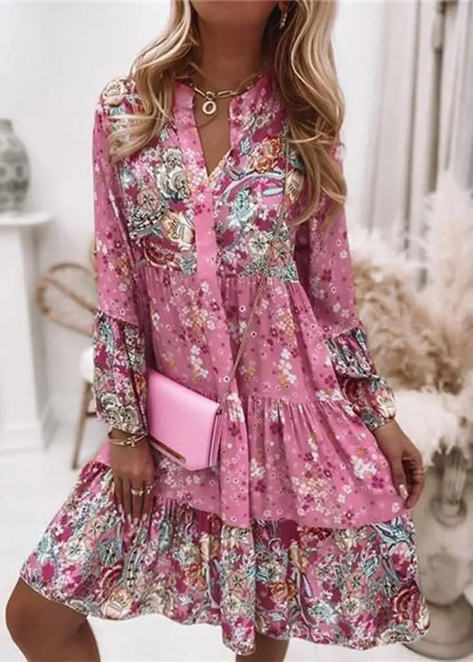 Boho Floral Tiered Tunic Dress