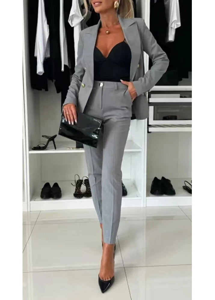 Sophisticated Double-Breasted Blazer & Cigarette Pant Set