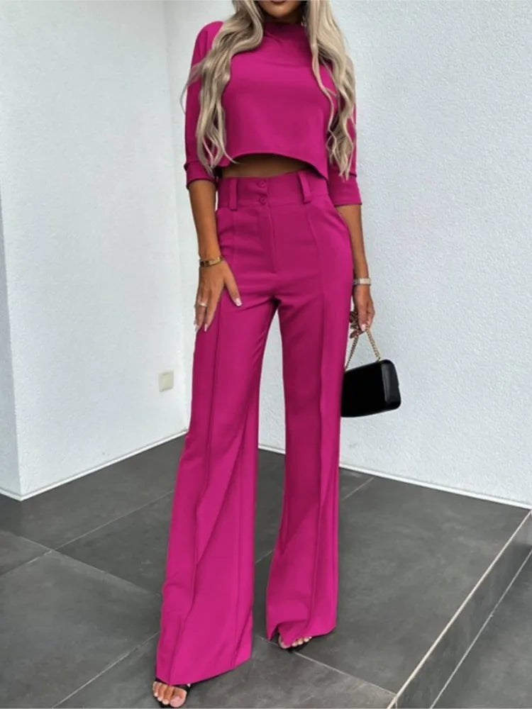 Two-Piece Tailored Crop Top & Wide-Leg Pant Set