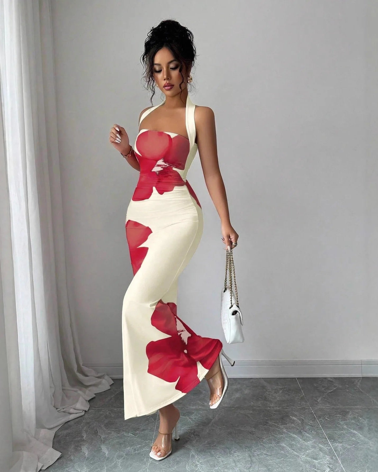 Bold Floral Halter Maxi Dress