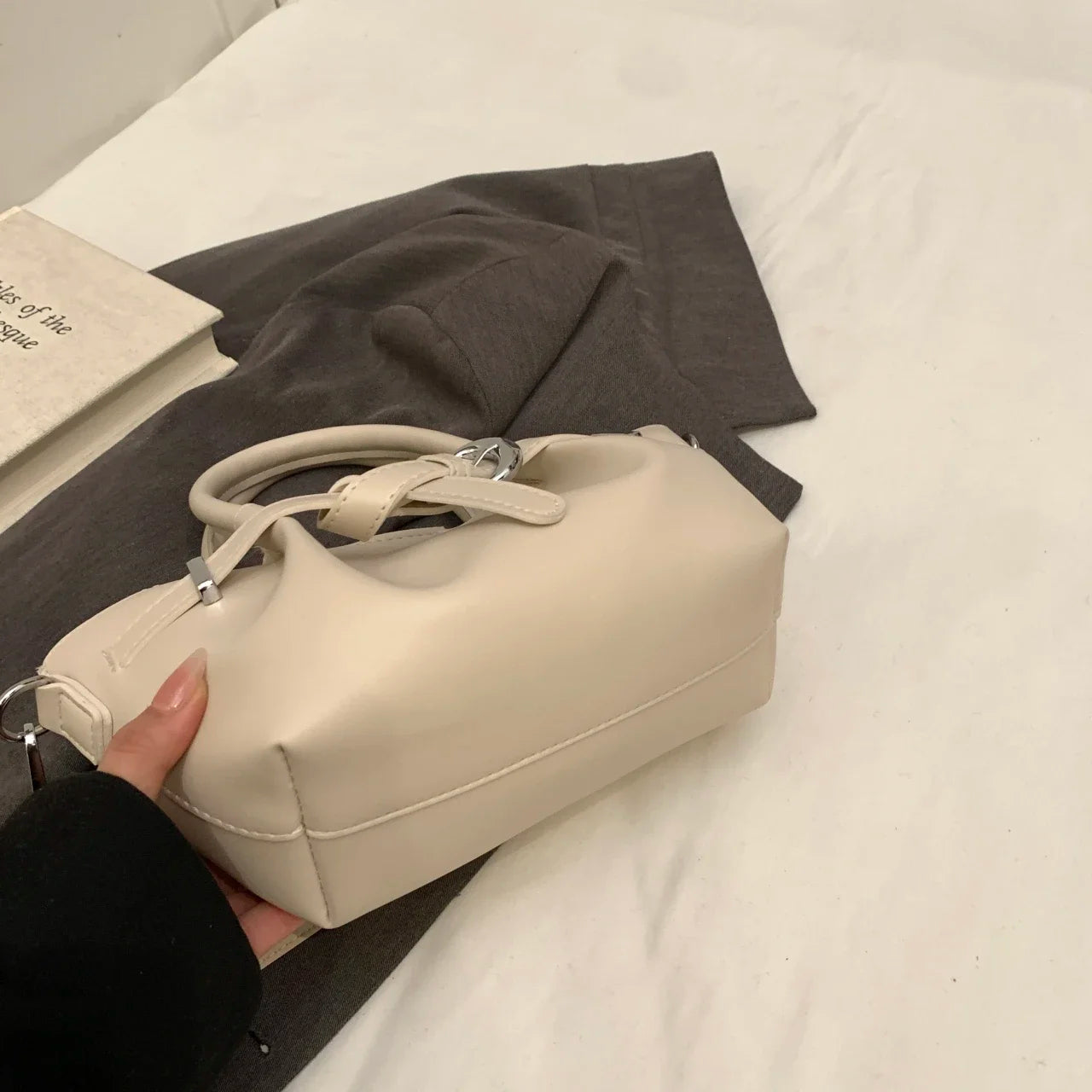 Minimalist Belted Vegan Leather Tote – Chic Top-Handle Mini Bag