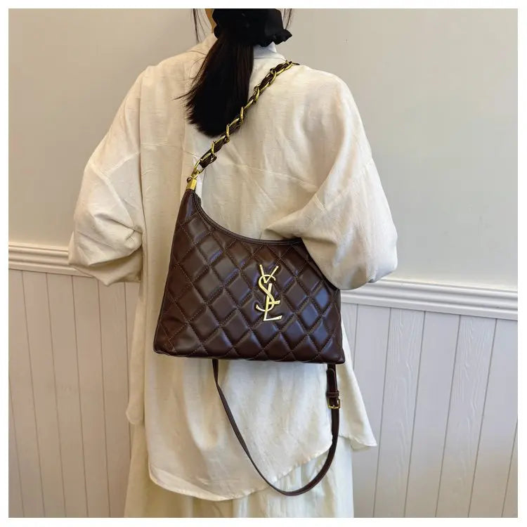 Quilted Hobo Bag with Gold Chain