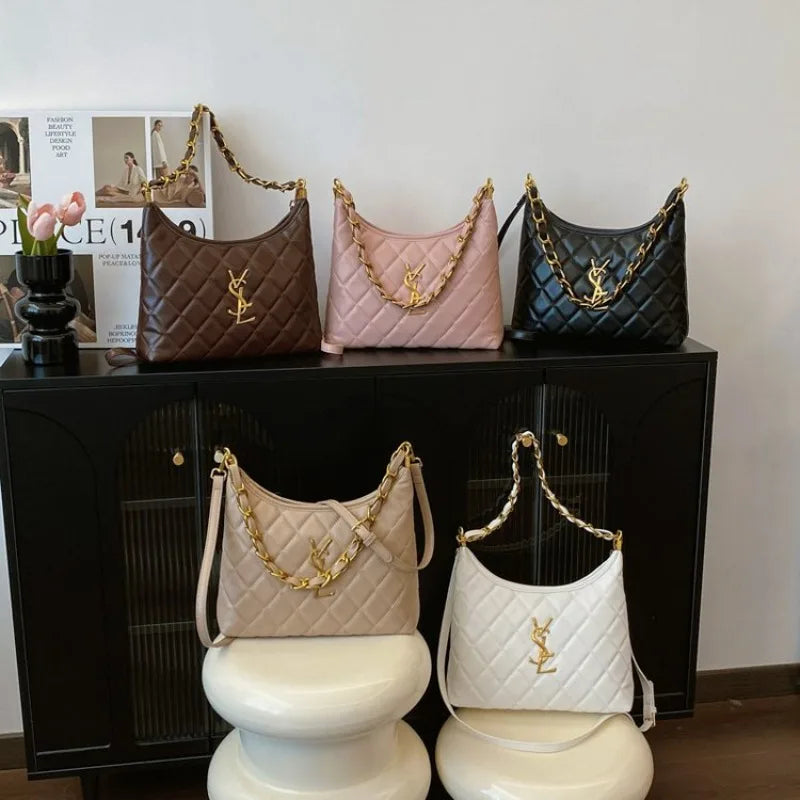 Quilted Hobo Bag with Gold Chain