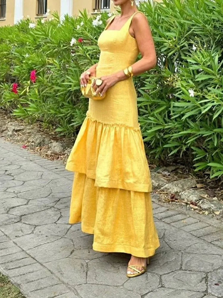 Canary Yellow Tiered Maxi Dress