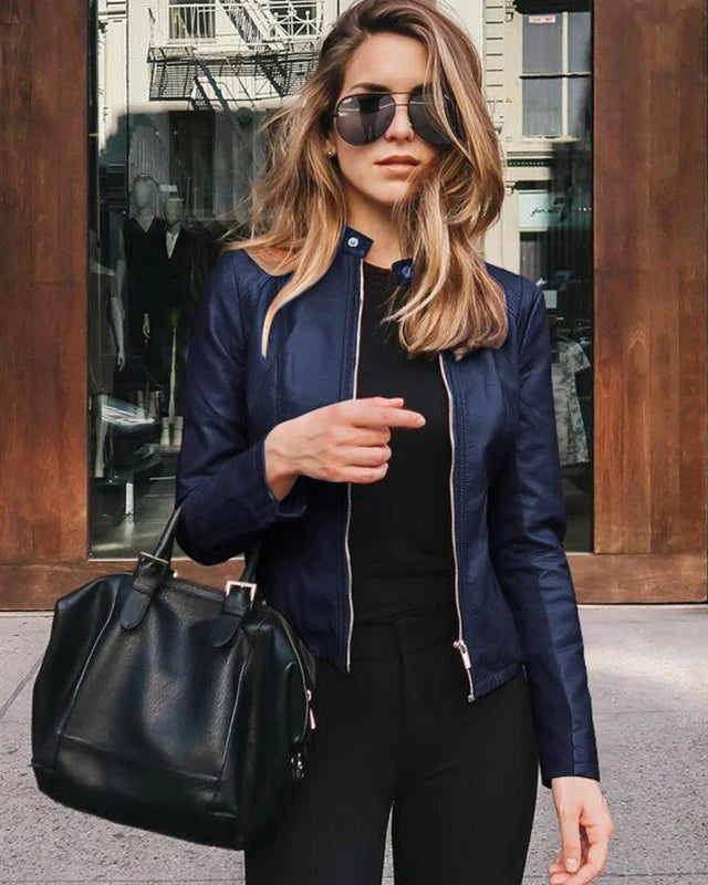 Classic Cognac Faux-Leather Moto Jacket
