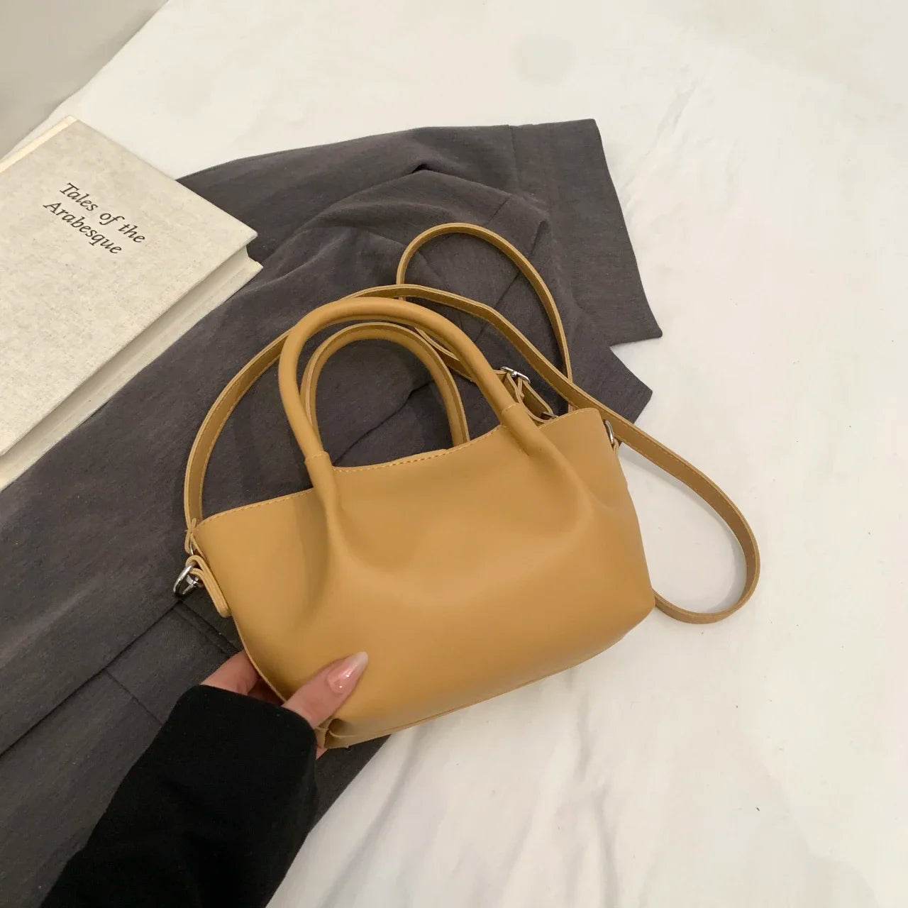 Minimalist Belted Vegan Leather Tote – Chic Top-Handle Mini Bag