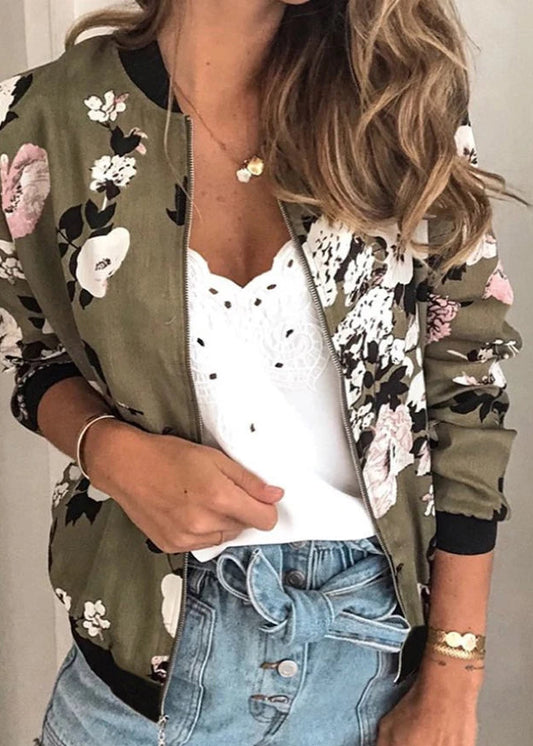Women’s Floral Print Lightweight Bomber Jacket
