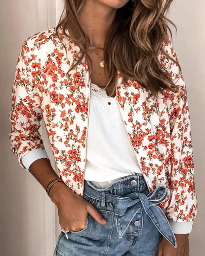 Women’s Floral Print Lightweight Bomber Jacket
