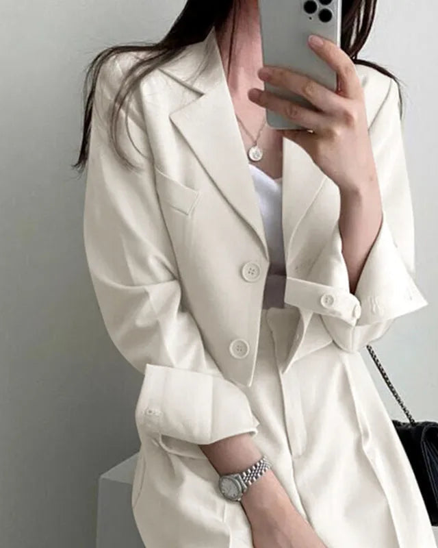 Chic Cropped Blazer & High-Waisted Trouser Set