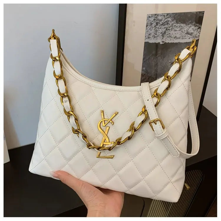 Quilted Hobo Bag with Gold Chain