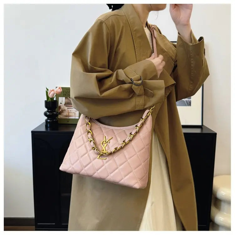 Quilted Hobo Bag with Gold Chain