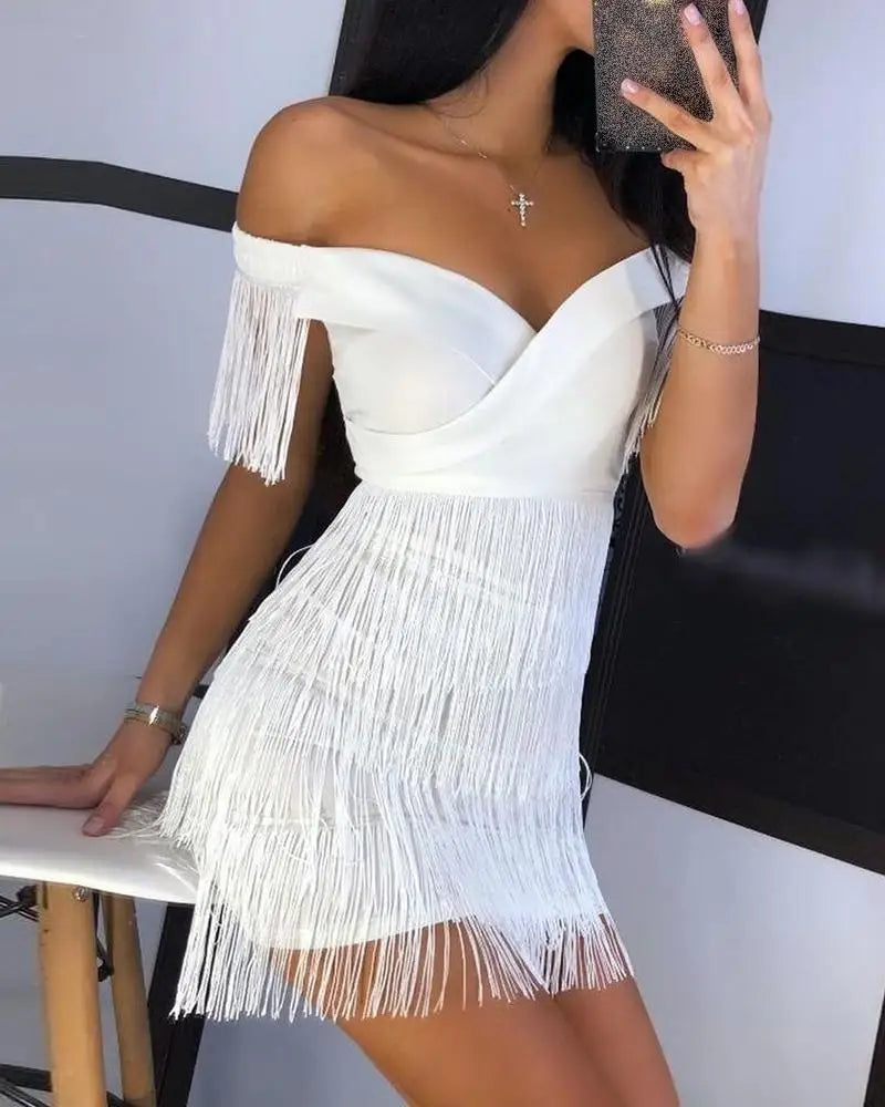 Off-The-Shoulder Tassel Fringe Party Mini Dress