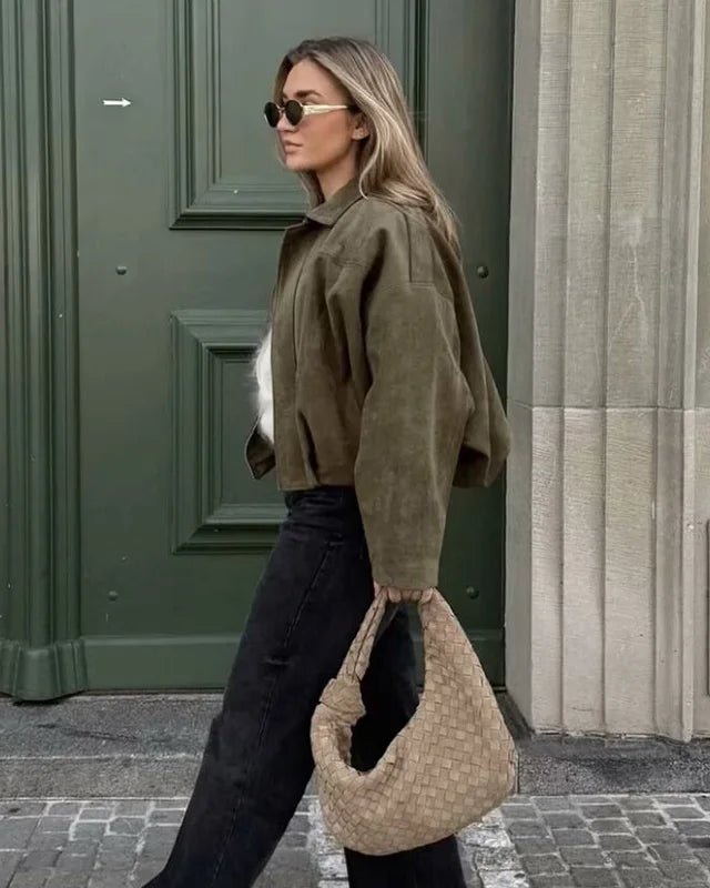Oversized Suede Bomber Jacket