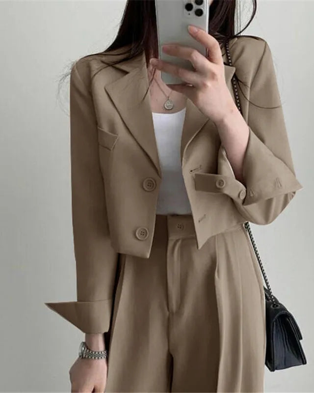 Chic Cropped Blazer & High-Waisted Trouser Set