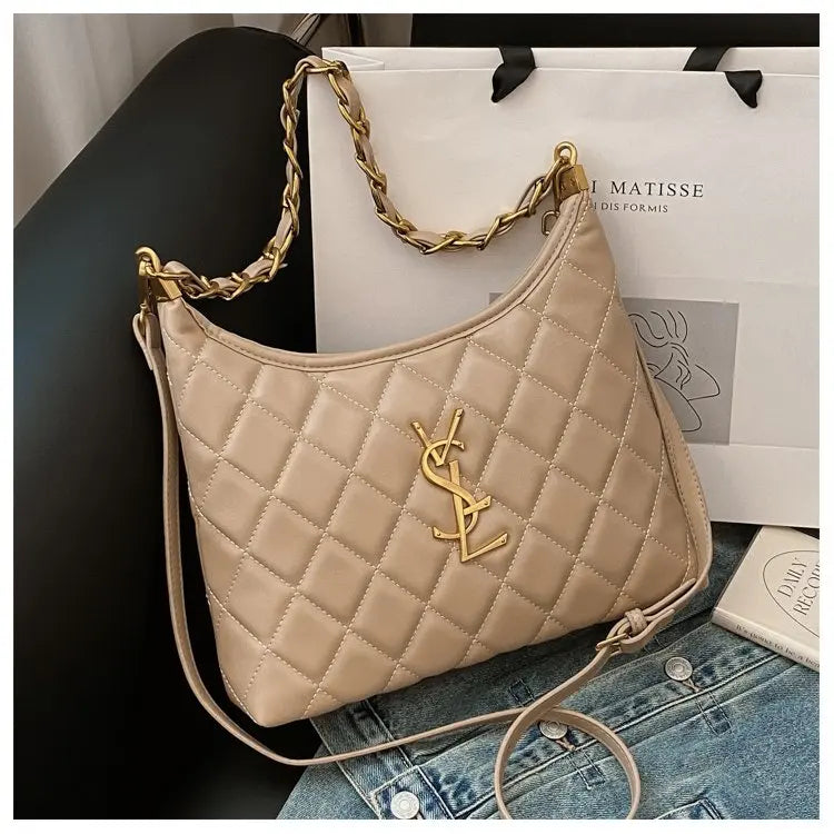 Quilted Hobo Bag with Gold Chain