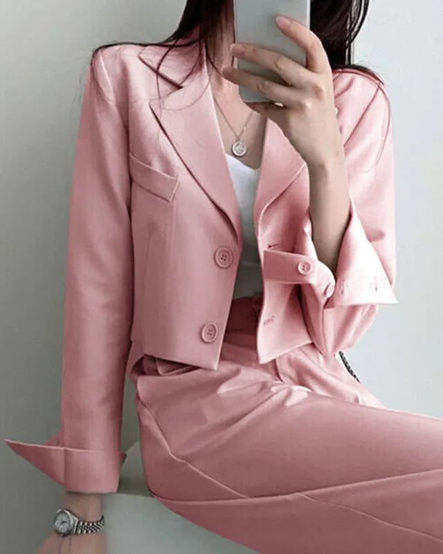 Chic Cropped Blazer & High-Waisted Trouser Set
