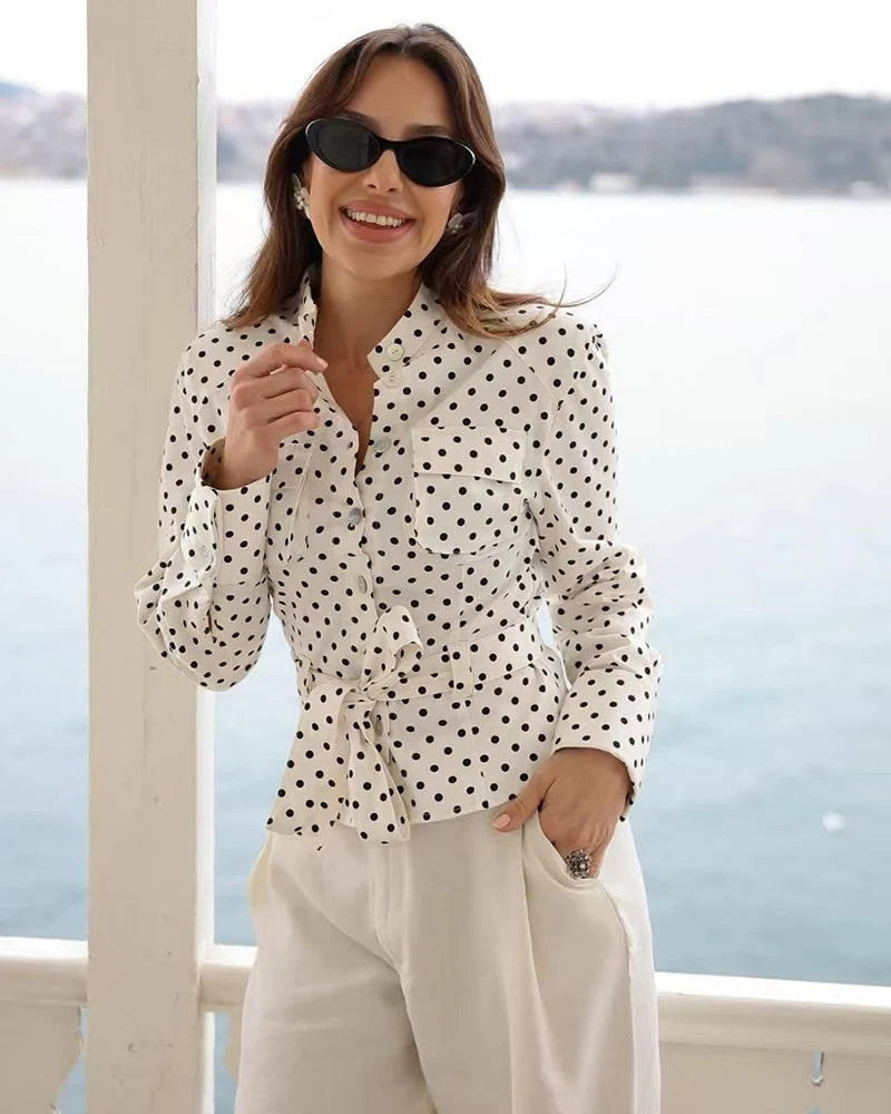 Polka Dot Belted Safari Jacket