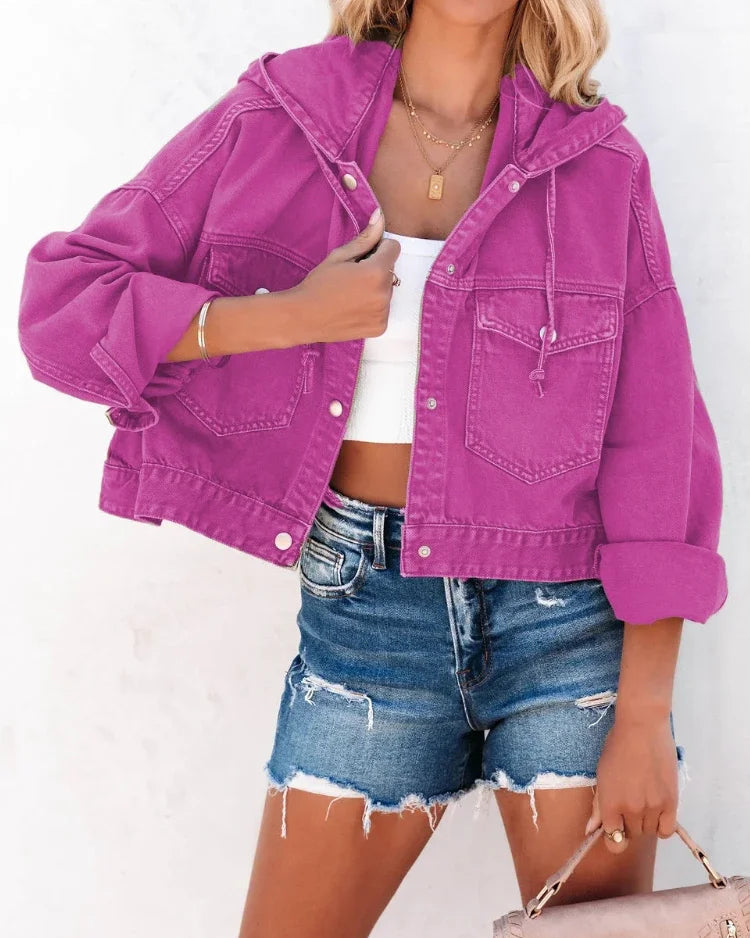 Cropped Hooded Denim Jacket