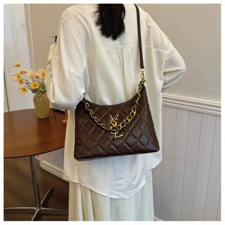 Quilted Hobo Bag with Gold Chain