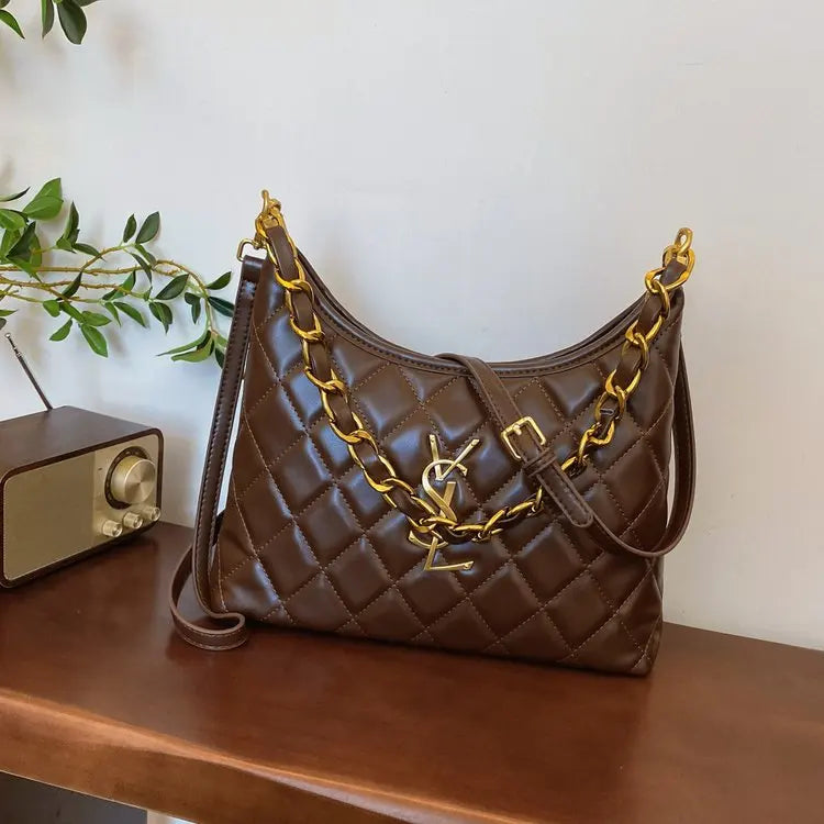 Quilted Hobo Bag with Gold Chain
