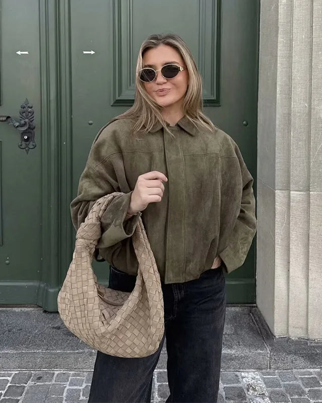Oversized Suede Bomber Jacket