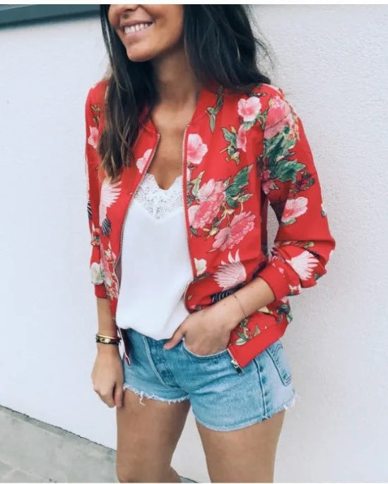Women’s Floral Print Lightweight Bomber Jacket