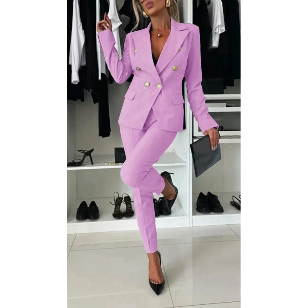 Sophisticated Double-Breasted Blazer & Cigarette Pant Set