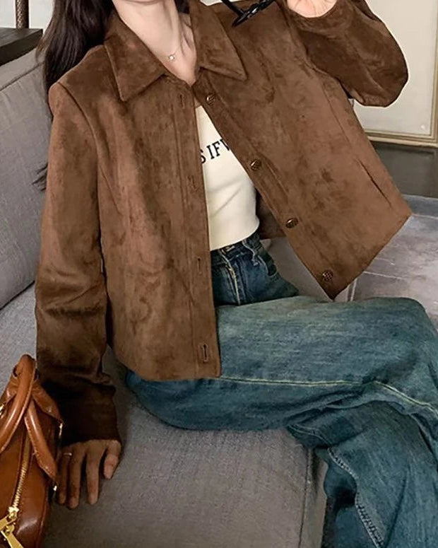 Vintage-Inspired Faux Suede Cropped Jacket