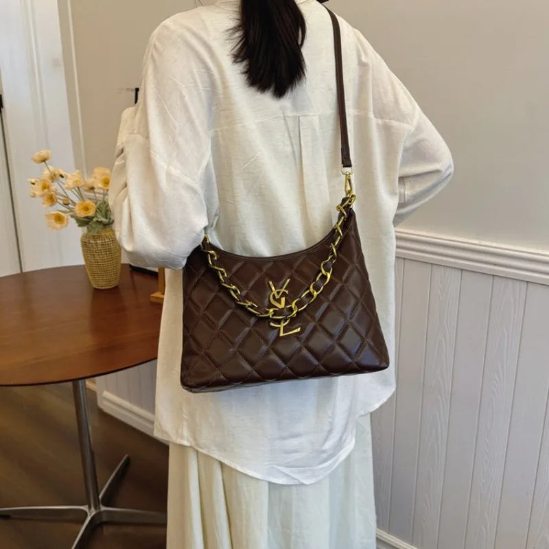 Quilted Hobo Bag with Gold Chain